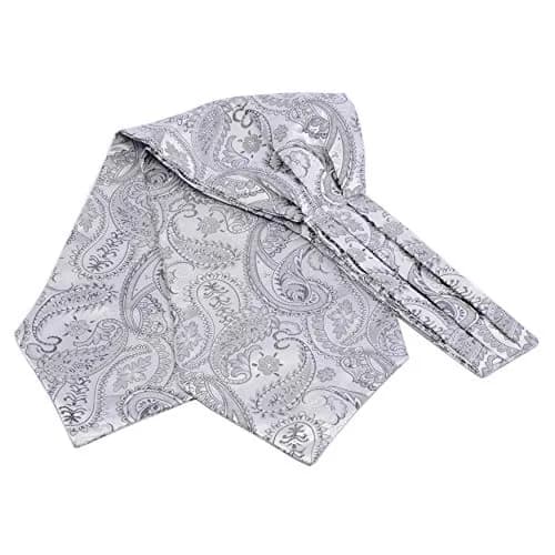 GUSLESON Men's Silver Ascot Paisley Floral Necktie & Pocket Square Set | Jacquard Woven Silk & Microfiber (126cm) thumbnail 4