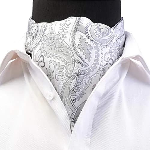GUSLESON Men's Silver Ascot Paisley Floral Necktie & Pocket Square Set | Jacquard Woven Silk & Microfiber (126cm) thumbnail 3