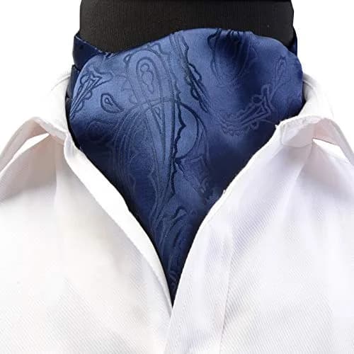 GUSLESON Navy Blue Paisley Self Tie Necktie & Handkerchief Set | Floral Luxury Ascot for Men thumbnail 3