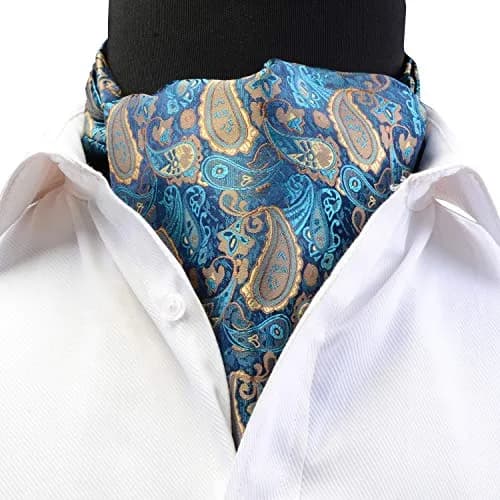 GUSLESON Men's Cravat Paisley Necktie Floral Jacquard Woven Gift Set (0603-13) | Elegant Silk Ascot & Pocket Square thumbnail 3