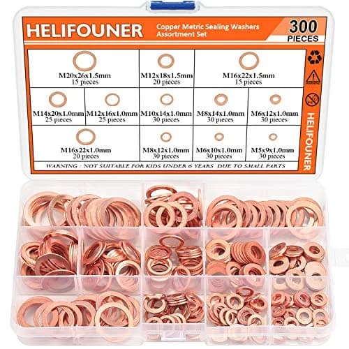 HELIFOUNER Copper Washer Assortment Set 300 Pieces M5-M20 | Corrosion Resistant Metric Sealing Washers thumbnail 1