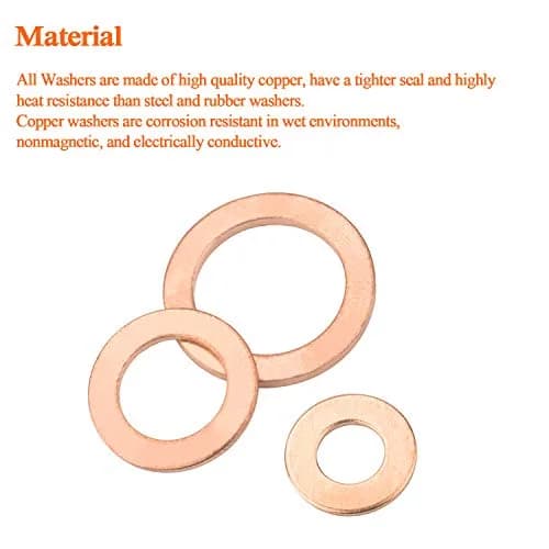 HELIFOUNER Copper Washer Assortment Set 300 Pieces M5-M20 | Corrosion Resistant Metric Sealing Washers thumbnail 3