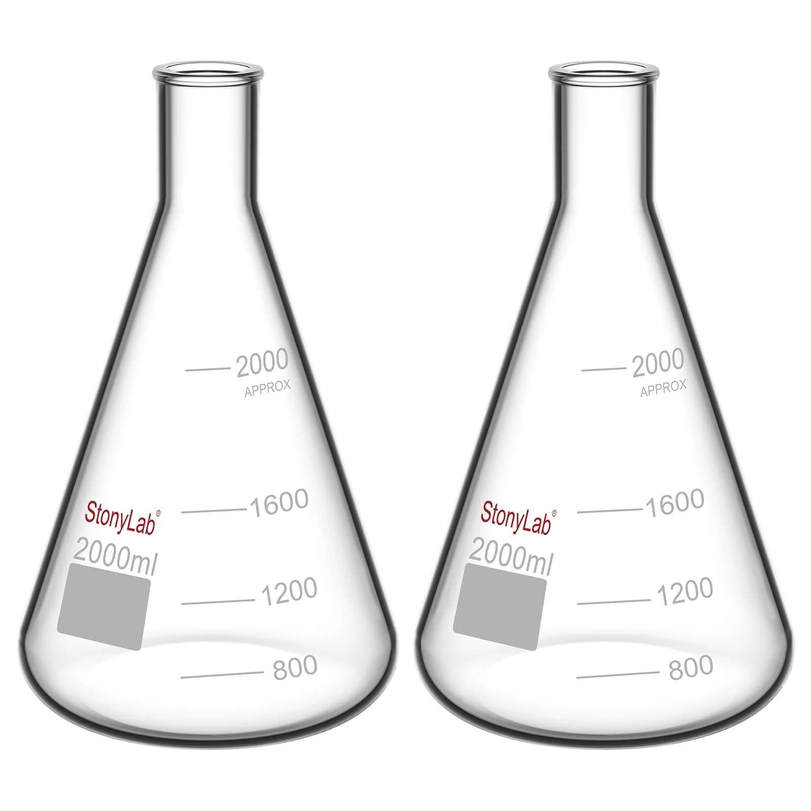 stonylab 2000 ml Narrow Mouth Erlenmeyer Glass Flask | Heavy Duty Rim, 2 L, Borosilicate - main product image