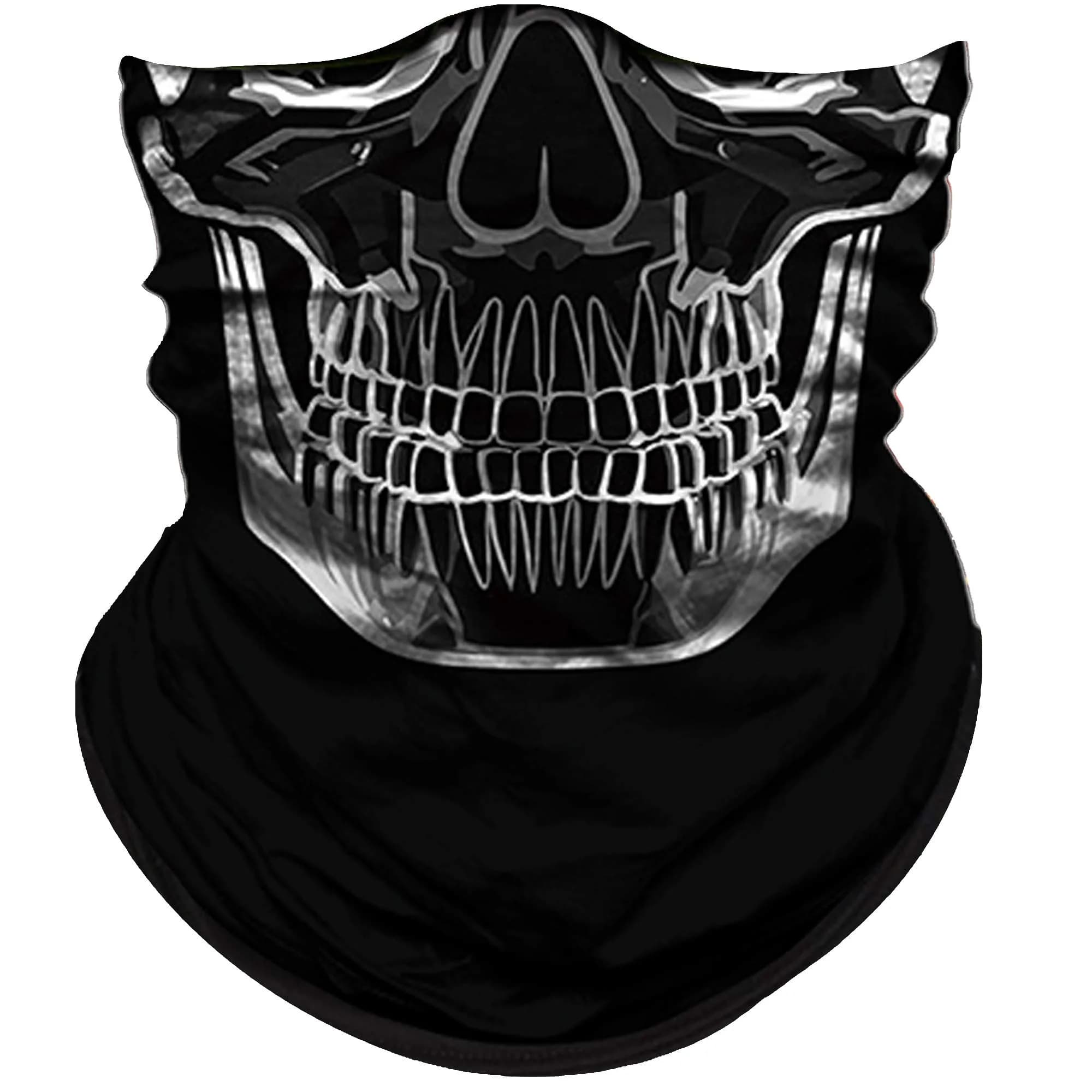 Obacle White-Line Skull Half Face Mask - Seamless 3D Tube Bandana for Men & Women