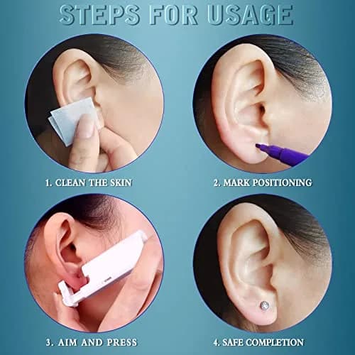 KAIQIKAIXI 2Pcs Ear Piercing Kit Hypoallergenic & Disposable | Painless Household Ear Nail Gun with 4mm Silver Studs thumbnail 4