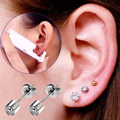 KAIQIKAIXI 2Pcs Ear Piercing Kit Hypoallergenic & Disposable | Painless Household Ear Nail Gun with 4mm Silver Studs thumbnail 5