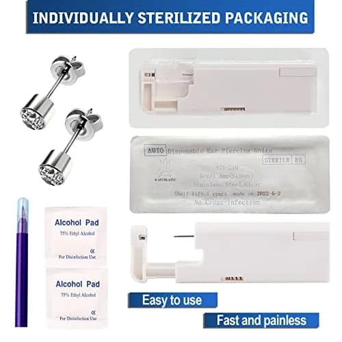 KAIQIKAIXI 2Pcs Ear Piercing Kit Hypoallergenic & Disposable | Painless Household Ear Nail Gun with 4mm Silver Studs thumbnail 6