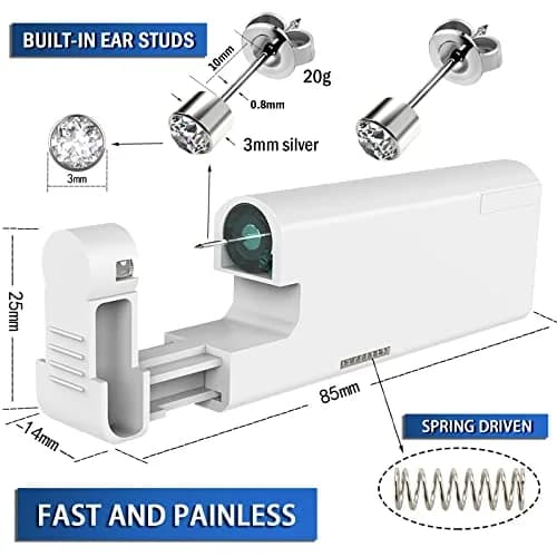 KAIQIKAIXI 2Pcs Ear Piercing Kit Hypoallergenic & Disposable | Painless Household Ear Nail Gun with 4mm Silver Studs thumbnail 2