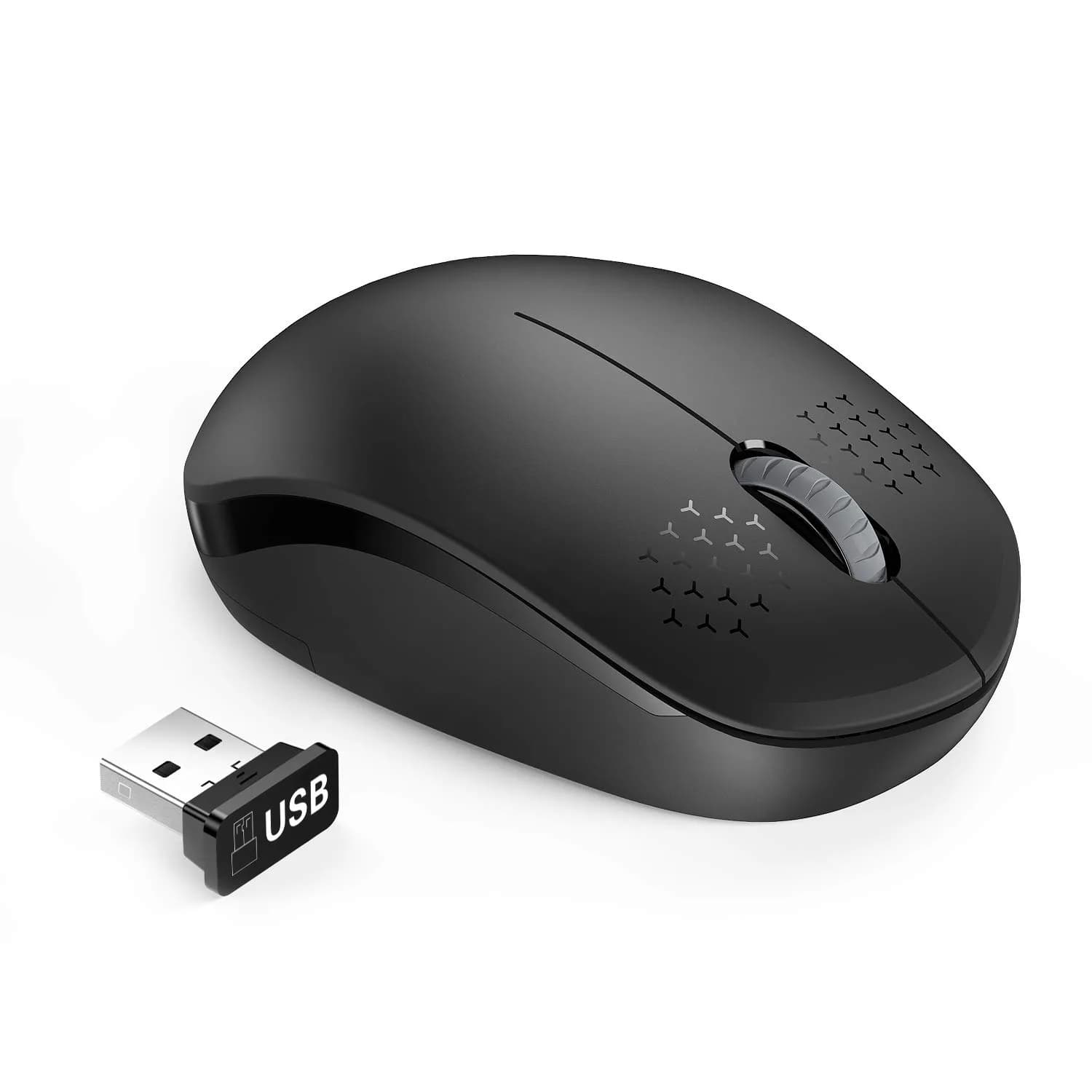 seenda Wireless Mouse for Laptop 2.4G Noiseless Green & Black | Compact, Quiet, 24-Month Battery — Black