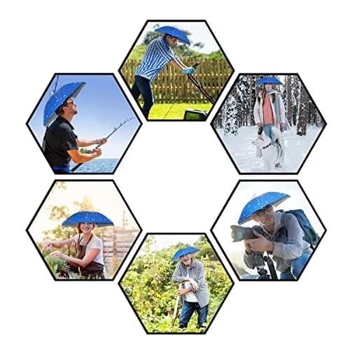 NEW-Vi Blue Umbrella Hat with Adjustable Headband | Hands-Free Sun & Rain Protection thumbnail 7