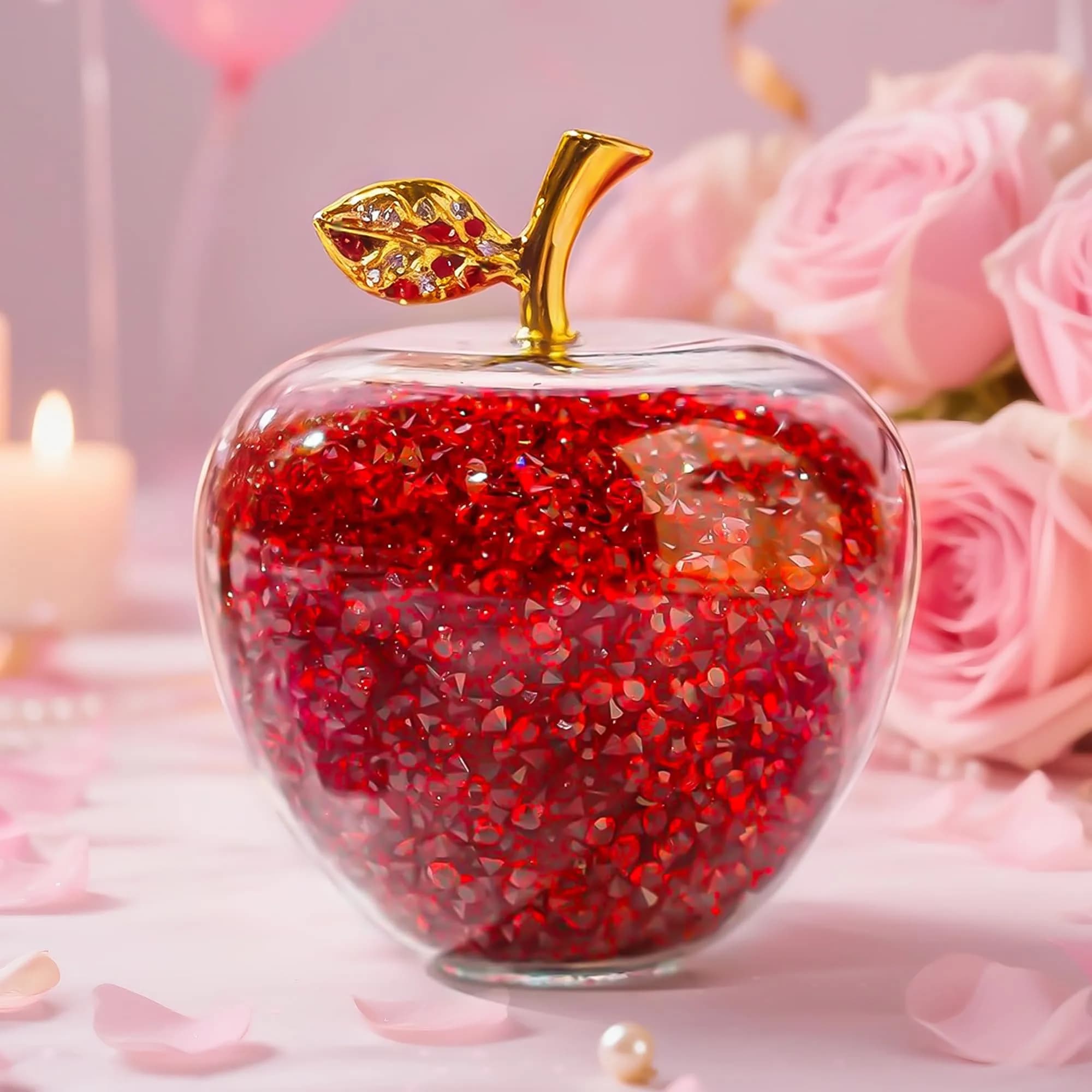 H&D HYALINE & DORA Clear Crystal Glass Apple Paperweight 80mm (3.15 inch) | Decorative Figurine for Desk Office Home Bookshelf Display — Red