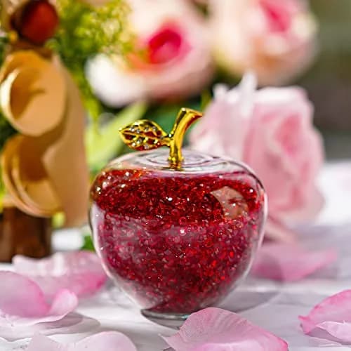 H&D HYALINE & DORA Red Crystal Apple Paperweight with Rhinestones 7.8cm (3.1in) | Handmade Glass Figurine thumbnail 2
