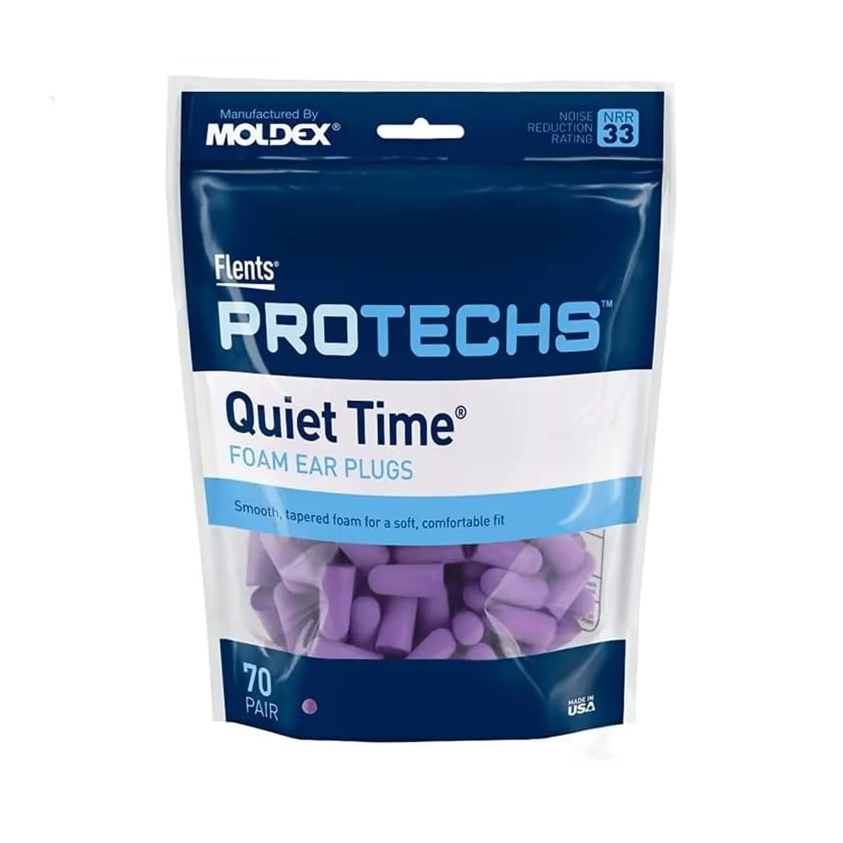 Flents Quiet Time Foam Ear Plugs NRR 33, 70 Pair Purple | High Noise Reduction for Sleep & Travel