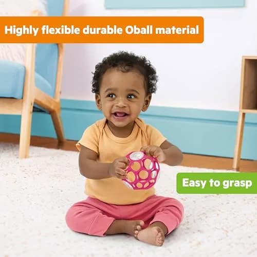Bright Starts Oball Rattle Ball, Pink, 10cm (4 Inches) | BPA-Free Baby Toy for Fine Motor Skills thumbnail 4