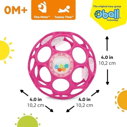 Bright Starts Oball Rattle Ball, Pink, 10cm (4 Inches) | BPA-Free Baby Toy for Fine Motor Skills thumbnail 7