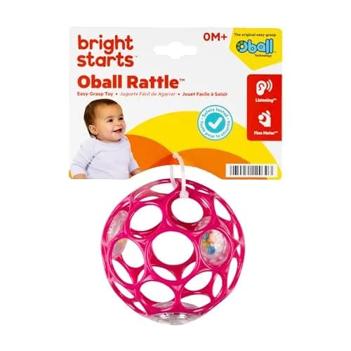 Bright Starts Oball Rattle Ball, Pink, 10cm (4 Inches) | BPA-Free Baby Toy for Fine Motor Skills thumbnail 8
