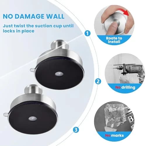 JOMOLA Suction Cup Hooks Suction Shower Hook Bathroom Towel Hanger for Shower Storage Kitchen Utensil Stainless Steel, Brushed Finish, 2PCS | 11lb Max Load thumbnail 3