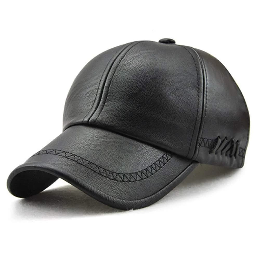 Dewsshine Unisex Leather Baseball Cap Black | Classic PU Winter Hat for Men & Elderly (22.1-23.6in) - main product image