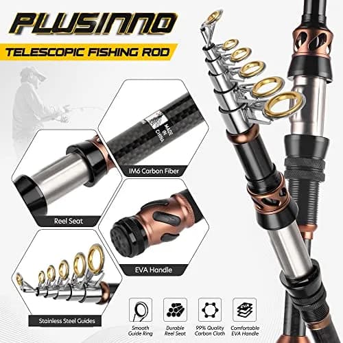 PLUSINNO Carbon Fiber Telescopic Fishing Rod and Reel Combo 1.8m (5.91ft) | Travel Saltwater Freshwater Full Kit thumbnail 3