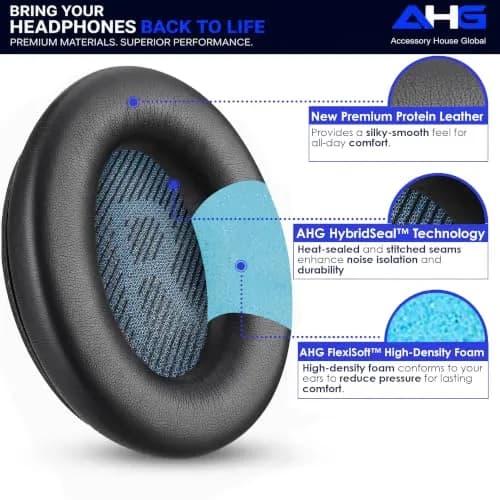 AHG AE2 ae 2 Ear Pads Compatible with Bose SoundLink ae2 Headphones - Black | Premium Protein Leather & High-Density Foam thumbnail 4
