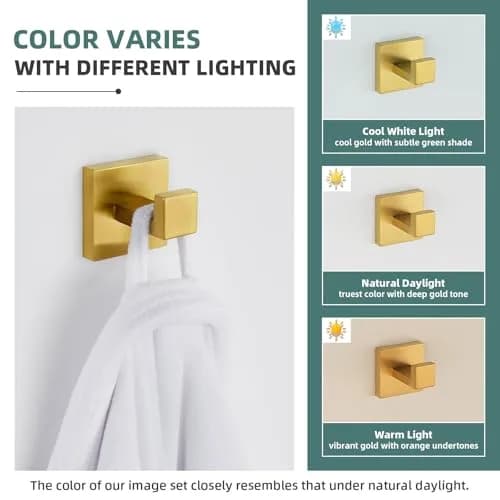 Angle Simple Brushed Dark Gold Towel Hook, Coat Robe Holder for Bathroom | SUS304 Stainless Steel, Modern Wall Mount (55 x 60 x 55mm) thumbnail 3