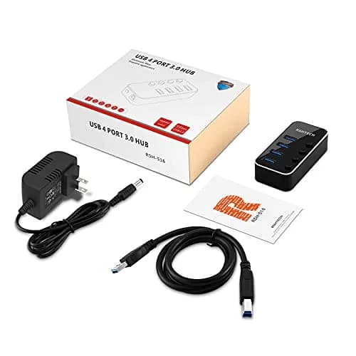 RSHTECH Powered USB Hub 4 Port | USB 3.0 Data Expander with Individual Switch & Aluminum Body thumbnail 7