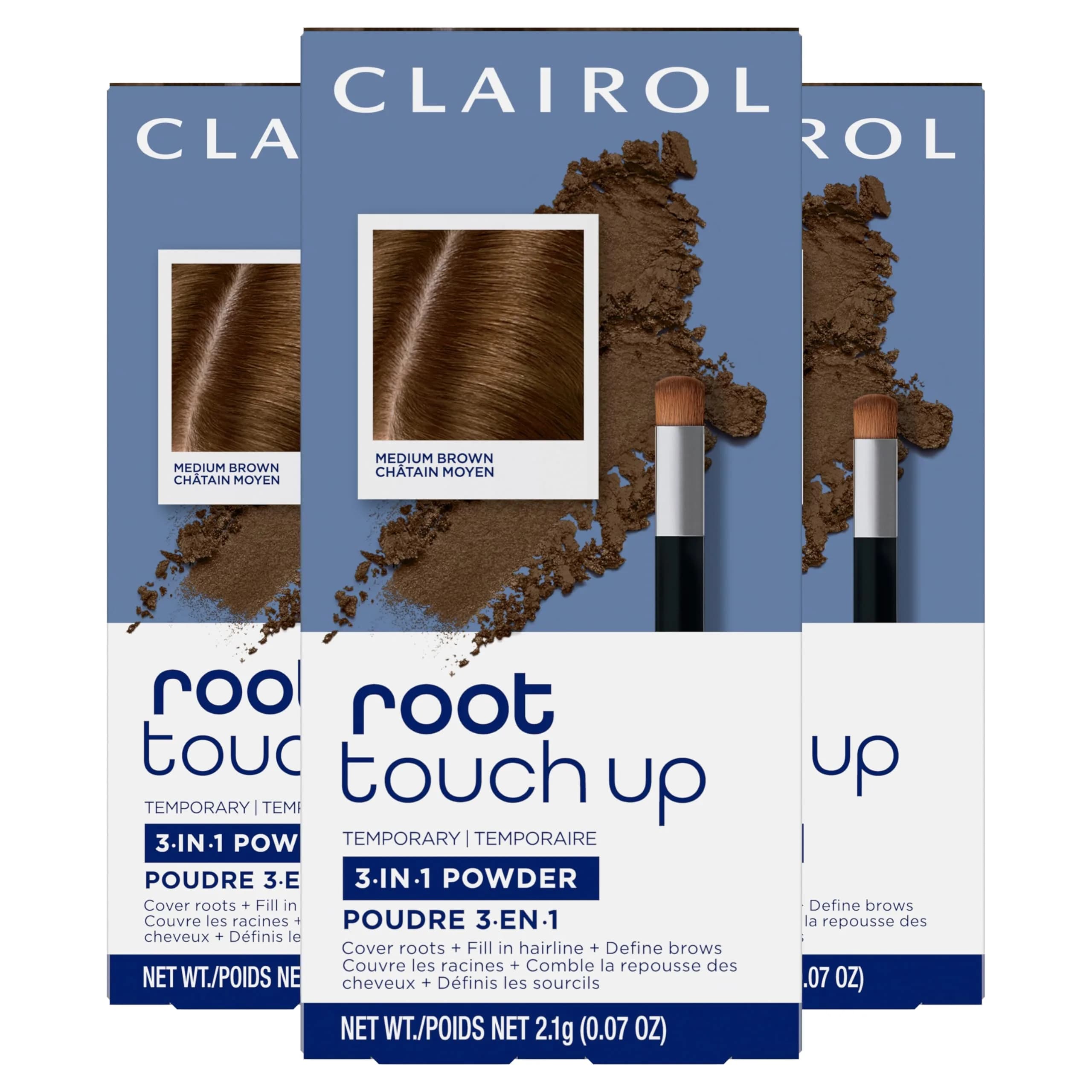Clairol Root Touch-Up Powder Medium Brown Pack of 3 | Instant Gray Coverage for Roots and Brows — Medium Brown