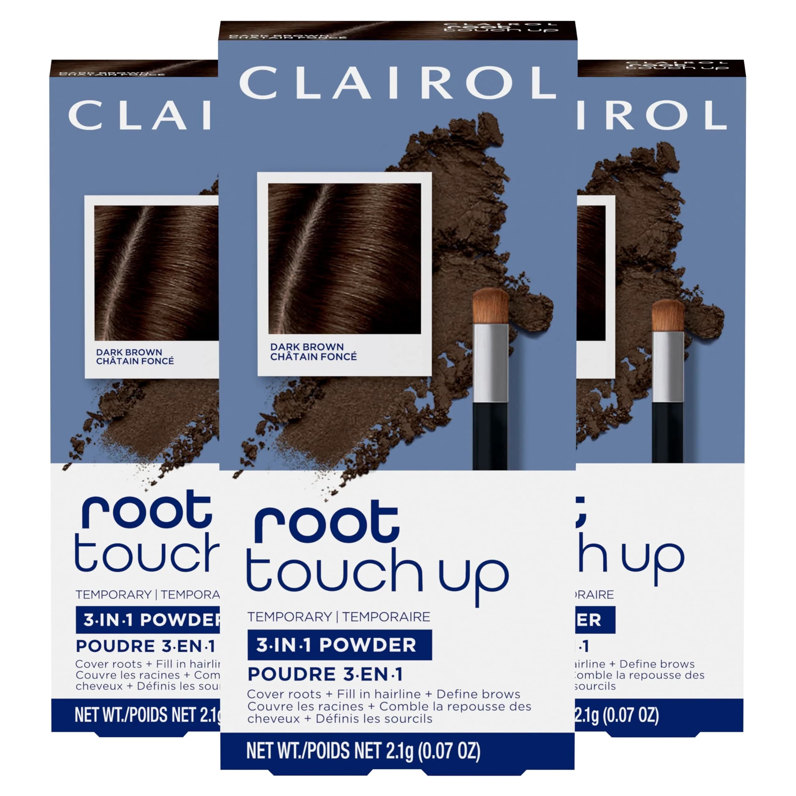 Clairol Root Touch-Up Temporary Concealing Powder, Dark Brown, Pack of 3 | Instantly Covers Grays & Defines Brows — Dark Brown