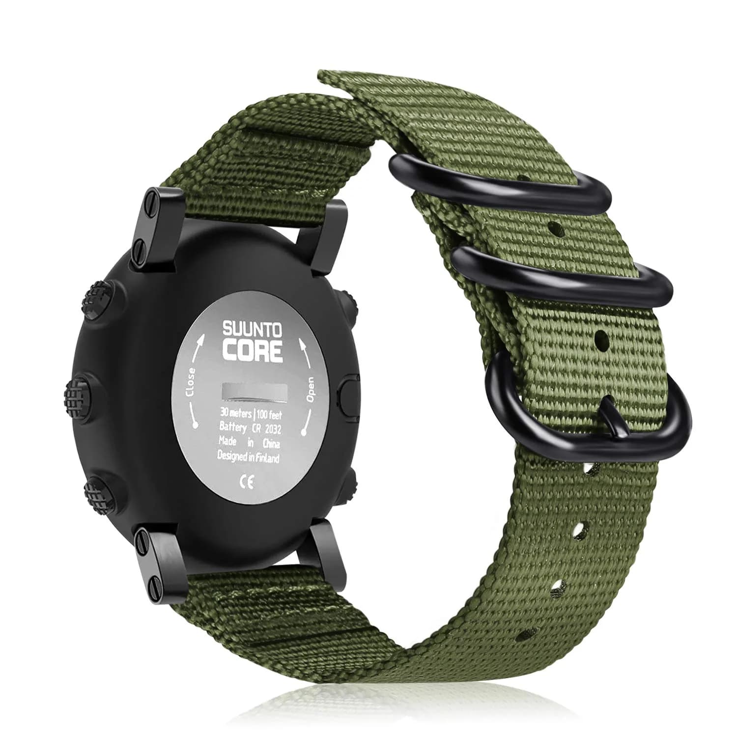 FINTIE Nylon Sport Band Compatible with Suunto Core Watch | Olive, 24mm Width, Adjustable (143mm-217mm Wrist) — Olive