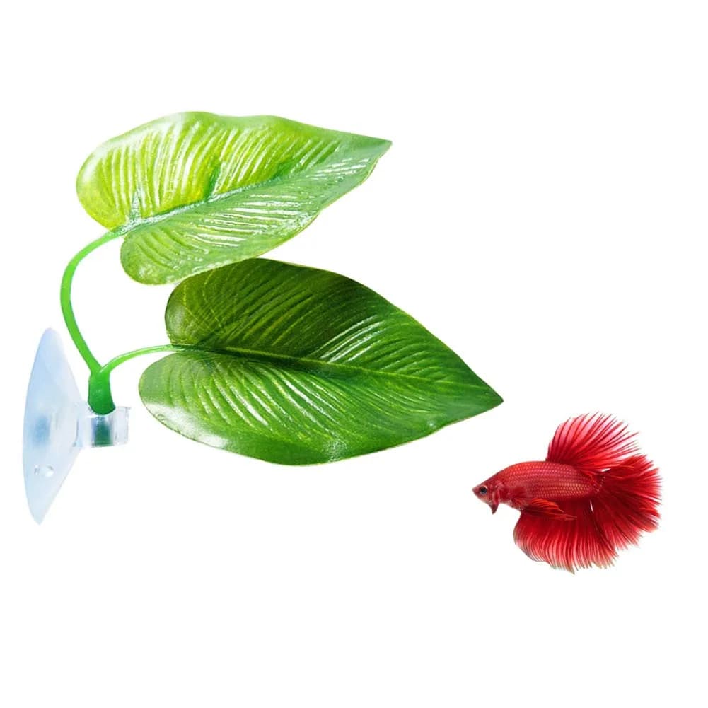 CousDUoBe Betta Fish Leaf Pad with Sucker | Realistic Style Aquarium Decor (1 Pack)