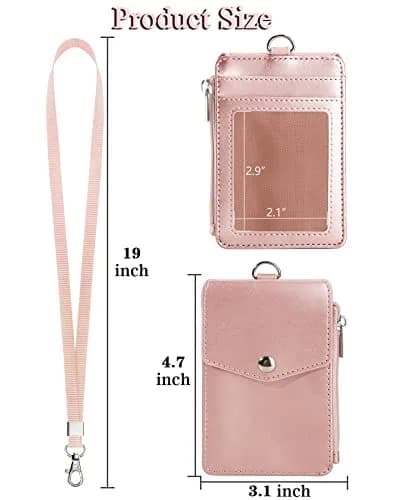 Teskyer Leather ID Badge Holder with Lanyard, Rose Gold | Durable PU Leather Badge Wallet thumbnail 7