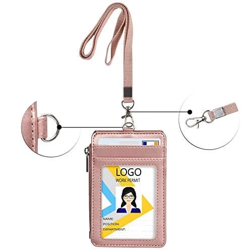 Teskyer Leather ID Badge Holder with Lanyard, Rose Gold | Durable PU Leather Badge Wallet thumbnail 9