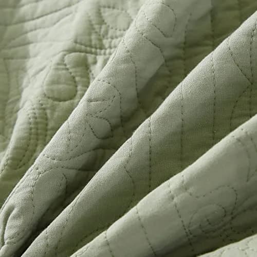 WINLIFE 100% Cotton Quilted Pillow Sham Floral Printed Pillow Cover Sage Green | Standard Size, 20 x 26 Inch thumbnail 6