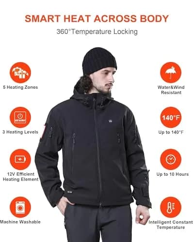 DEWBU Heated Jacket for Men with 12V Battery Pack | Water-Resistant Soft Shell Winter Coat (S) thumbnail 3