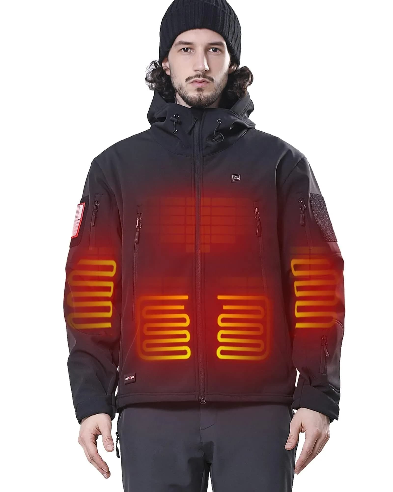 DEWBU Heated Jacket for Men with 12V Battery Pack | Soft Shell, Water Resistant, XL — Black