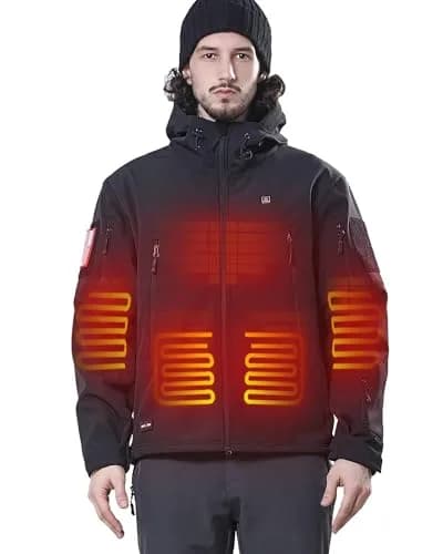 DEWBU Heated Jacket for Men with 12V Battery Pack | Soft Shell, Water Resistant, 5 Heating Zones, Black, 2XL thumbnail 1
