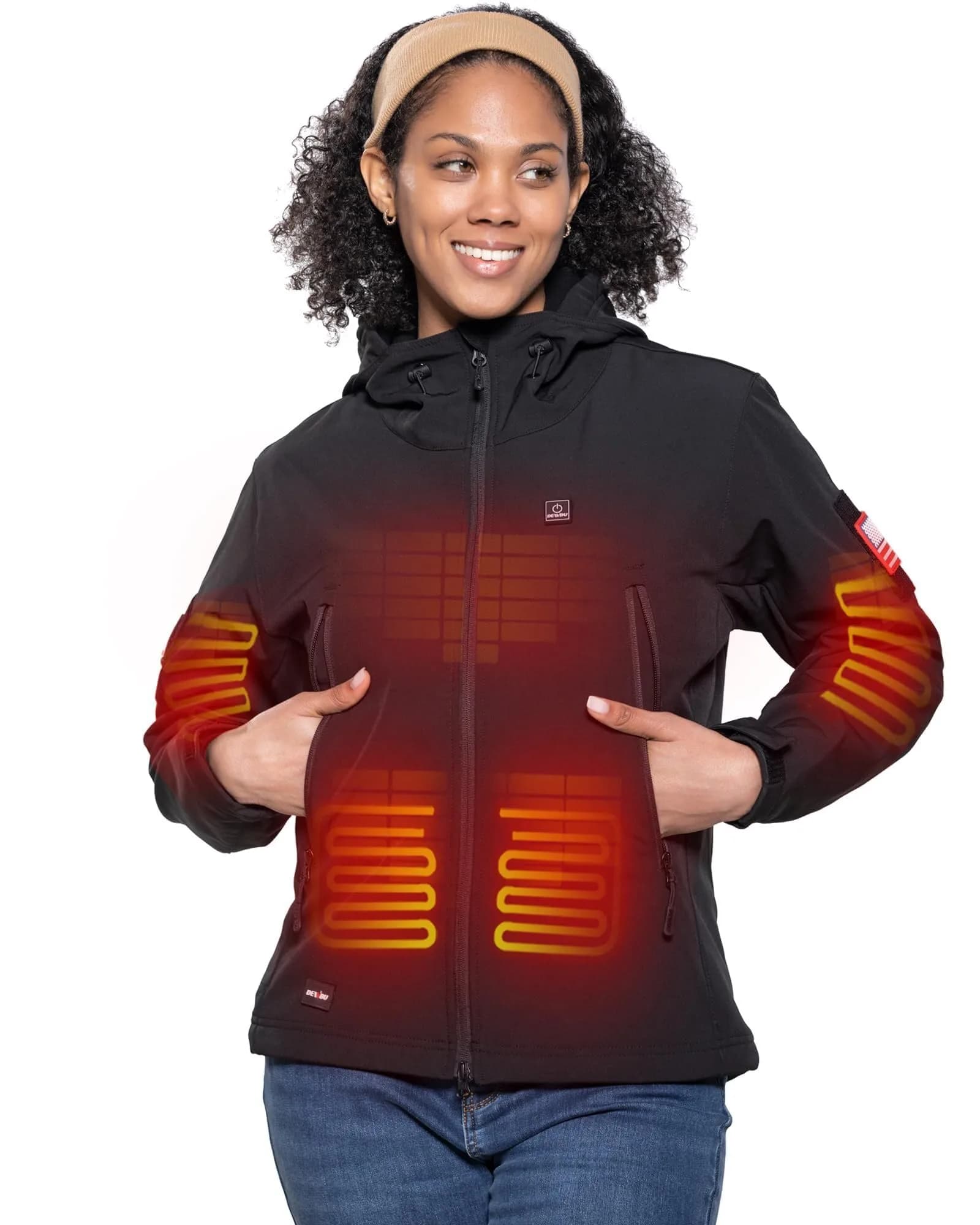 DEWBU Women Heated Jacket with 12V Battery Pack | Soft Shell Winter Coat for Outdoor Use — Black / Medium