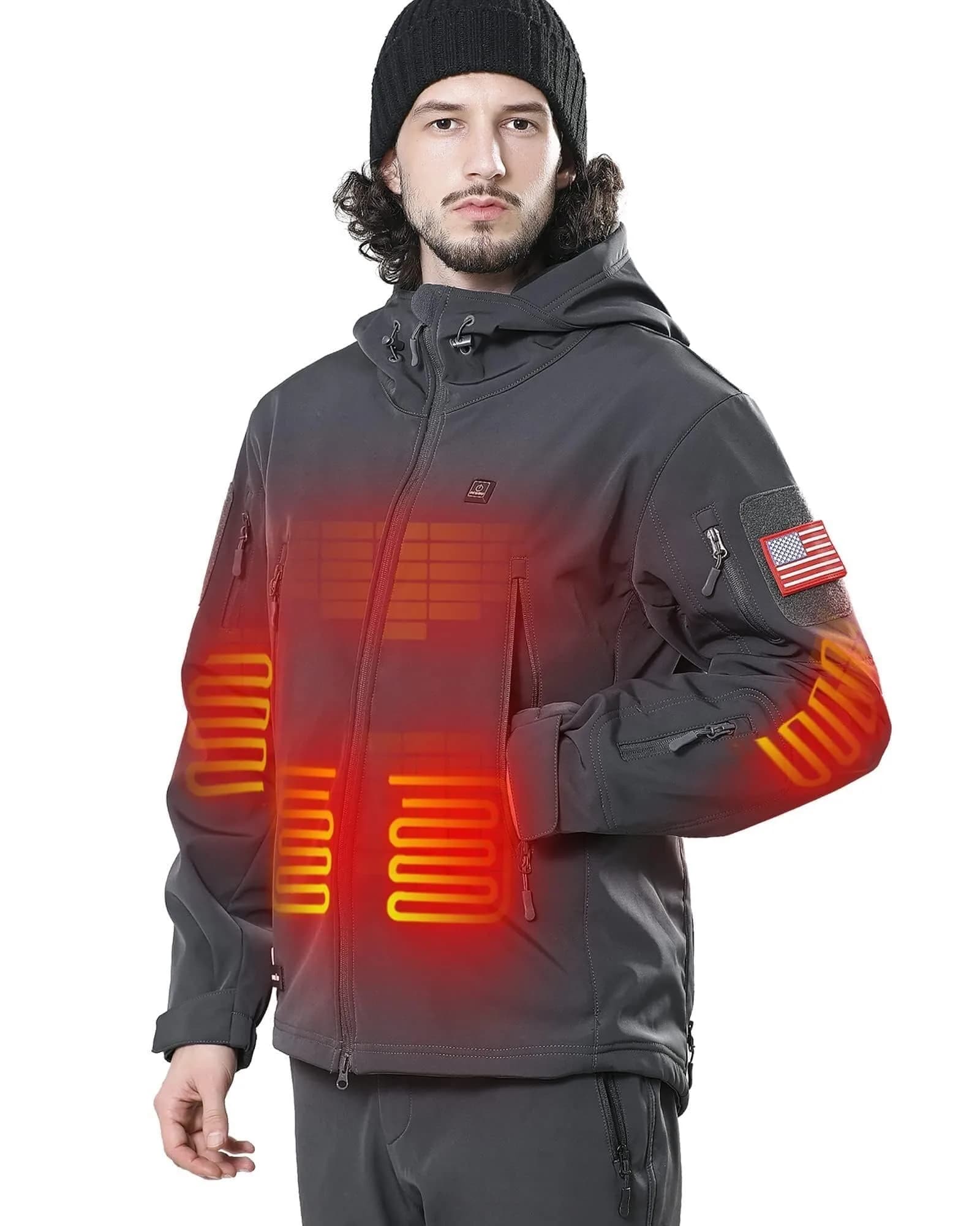 DEWBU Heated Jacket for Men with 12V Battery Pack | Soft Shell, Water Resistant, XL — Grey / XX-Large