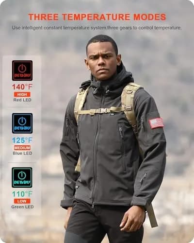 DEWBU Heated Jacket for Men with 12V Battery Pack | 5 Heating Zones, Water Resistant, Soft Shell, Winter Outdoor Coat thumbnail 4