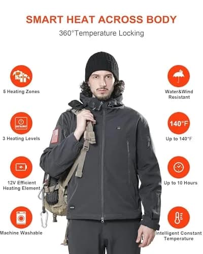 DEWBU Heated Jacket for Men with 12V Battery Pack | Soft Shell, Water Resistant, XL thumbnail 3