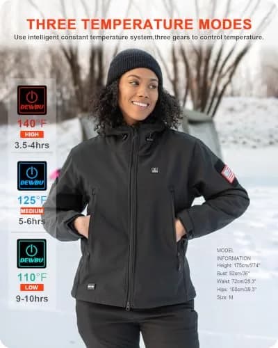 DEWBU Women Heated Jacket with 12V Battery Pack | Soft Shell Winter Coat for Outdoor Use thumbnail 4