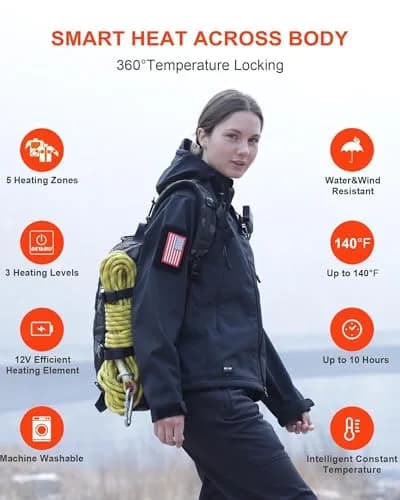 DEWBU Women Heated Jacket with 12V Battery Pack | Soft Shell Winter Coat for Outdoor Use thumbnail 3