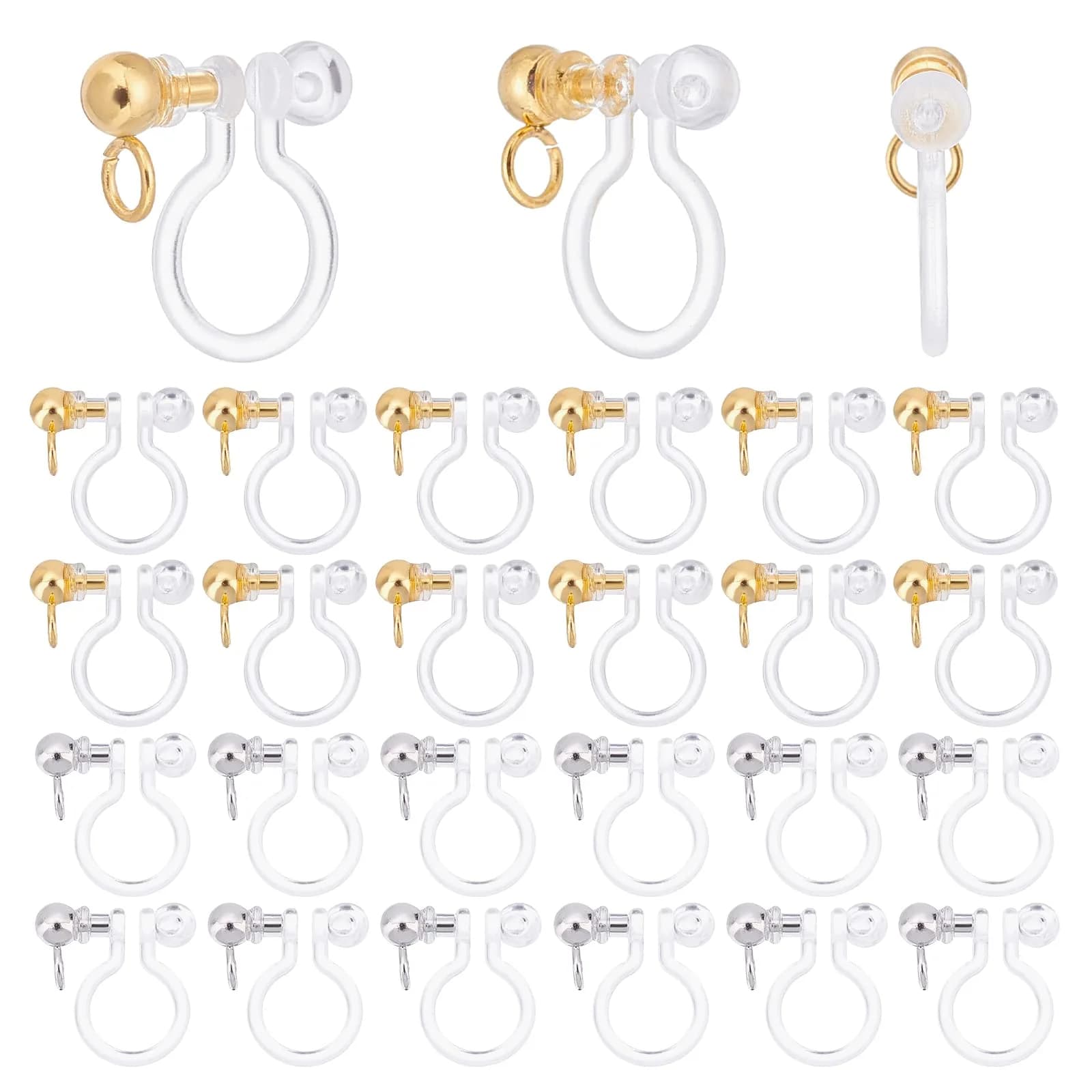 PH PandaHall 23pcs Transparent U Type Earring Converter Clips with Loops, Gold & Platinum - main product image
