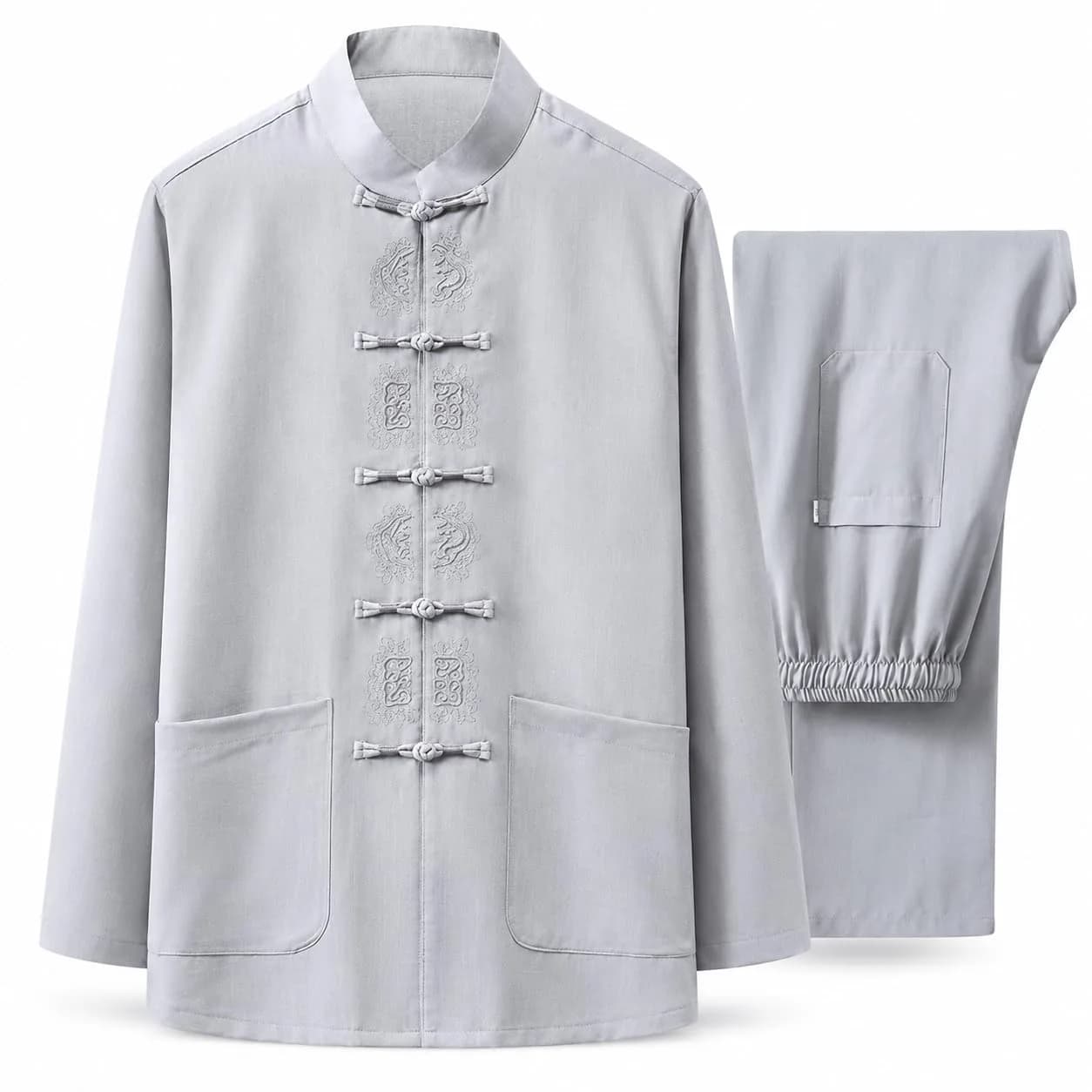 ZooBoo Tai Chi Uniform Set – Traditional Tang Kungfu Suit for Wing Chun, Shaolin, Wushu, Martial Arts Training & Meditation (L, Light grey)