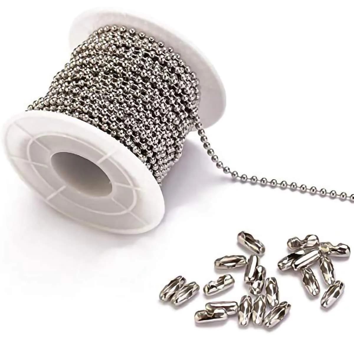 Tiparts Stainless Steel Ball Chain 2.4mm (30 ft roll + 20 connectors) | DIY Jewelry Making Necklace Extender Dog Tag Key Chains - main product image