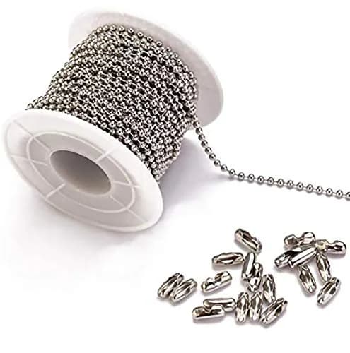 Tiparts Stainless Steel Ball Chain 2.4mm (30 ft roll + 20 connectors) | DIY Jewelry Making Necklace Extender Dog Tag Key Chains thumbnail 1