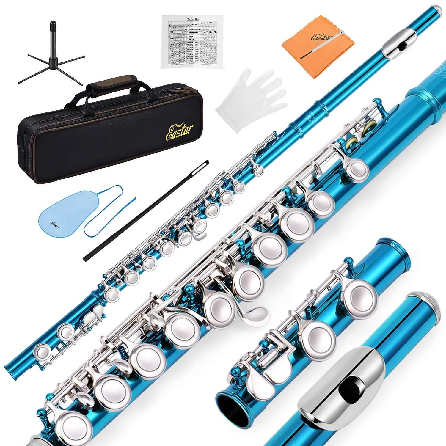 Eastar EFL-1SB 16-Key Closed Hole C Flute Kids Beginner, Sky Blue Full Kit | Easy to Play for Beginners