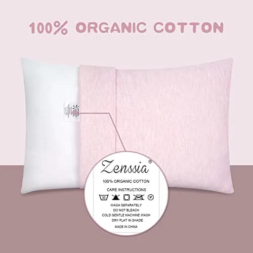 Zenssia Organic Cotton Toddler Pillow Case 13x18 Inches (33x46 cm), 2 Pack, Pink | Soft & Breathable for Baby & Toddler Sleep thumbnail 2