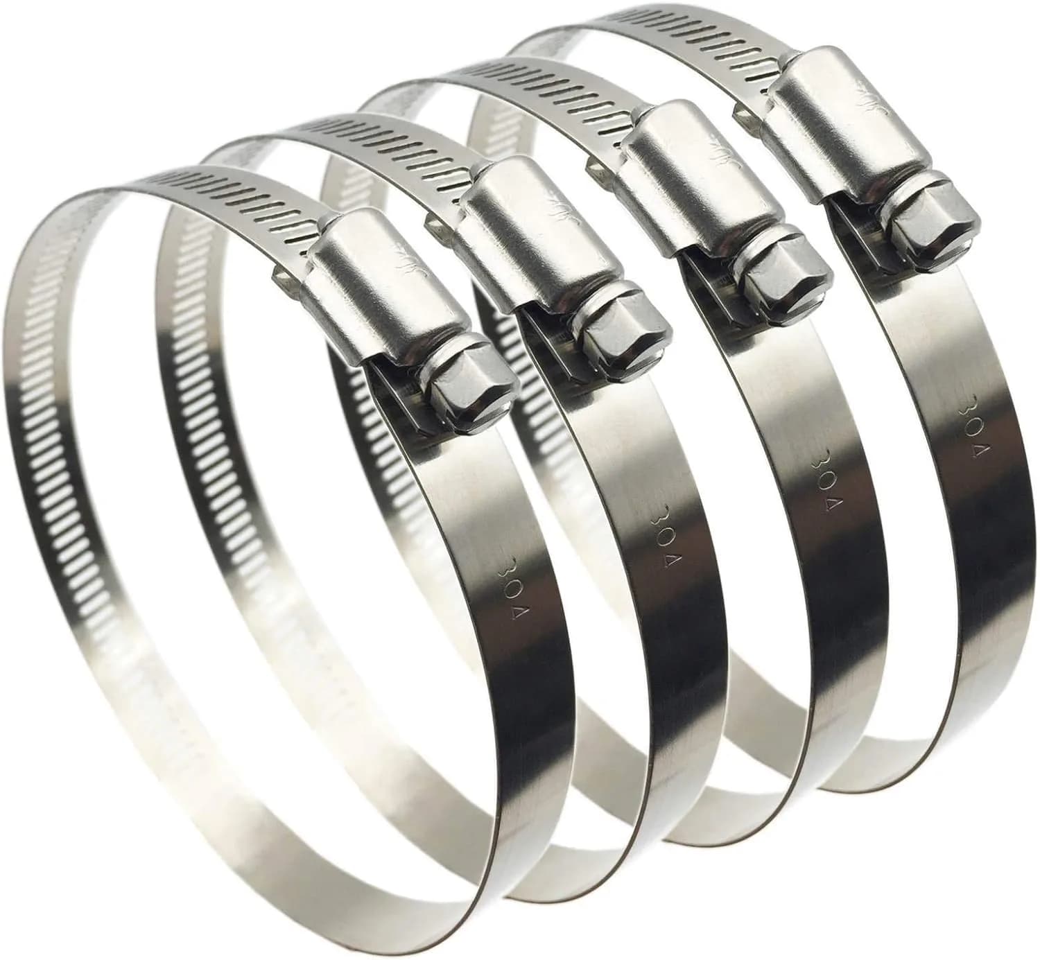 EesTeck 4 Inch 304 Stainless Steel Hose Clamps (4-Pack) | Worm Drive Adjustable Duct Clamps - main product image