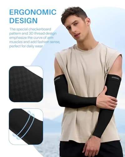 KMMIN Black Arm Sleeves UPF 50+ UV Protection | Cooling & Breathable for Men & Women (2-Pack) thumbnail 6